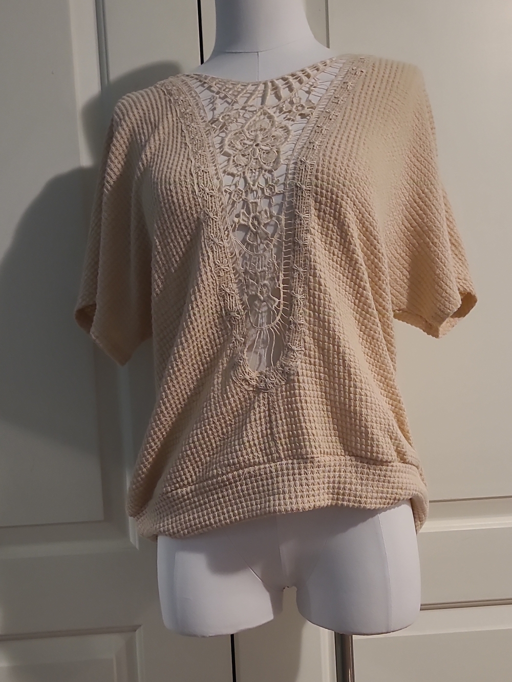 NWOT Beige Lace Front Tee Shirt